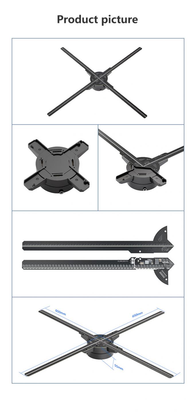 Ventilateur LED 3D Spliced 65cm wifi lumière machine de publicité extérieure projecteur d'affichage holographique ventilateur holographique rotatif 5